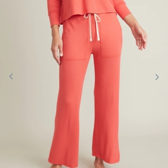 MARINE layer Luxe Waffle Wide Leg PJ Pant in Bittersweet Red - Picture 2 of 7